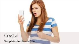  Presentation with teenage - Presentation theme having woman screaming through amobile phone background and a soft green colored foreground
