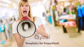  Presentation with mall - Audience pleasing theme consisting of woman-screaming-through-megaphone backdrop and a  colored foreground