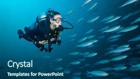  Presentation with indian woman - Slide set with woman scuba diver exploring sea background and a ocean colored foreground