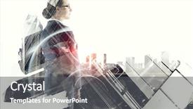  Presentation with city - Presentation enhanced with woman search leadership - businesswoman against city background mixed background and a dark gray colored foreground