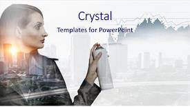  Presentation with city - Slides enhanced with woman search leadership - businesswoman against modern city background background and a sky blue colored foreground