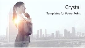  Presentation with city - Cool new slide deck with woman search leadership - businesswoman against modern city background backdrop and a white colored foreground