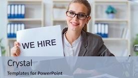  Presentation with leadership - Amazing presentation design having woman search leadership - businesswoman sitting in office backdrop and a light blue colored foreground