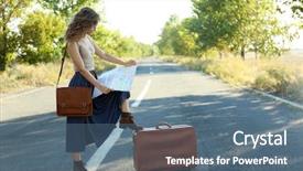  Presentation with direction - Slide deck enhanced with woman searching direction on map background and a  colored foreground