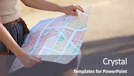  Presentation with direction - Amazing presentation design having woman searching direction on map backdrop and a  colored foreground