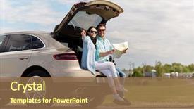  Presentation with road trip signs - PPT layouts consisting of woman searching location on map background and a violet colored foreground