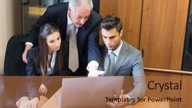  Presentation with group - Presentation design enhanced with woman searching website leadership - group of business people background and a red colored foreground