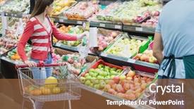  Presentation with grocery bag - Beautiful PPT layouts featuring woman selecting her fruits backdrop and a red colored foreground