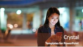  Presentation with night city - Slide deck featuring woman send sms on cellphone background and a tawny brown colored foreground