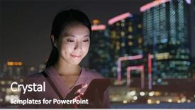  Presentation with sms - Beautiful slide deck featuring woman send sms on cellphone backdrop and a tawny brown colored foreground