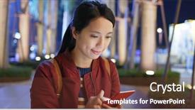  Presentation with sms - Presentation design consisting of woman send sms on cellphone background and a tawny brown colored foreground