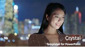  Presentation with sms - Slide set consisting of woman send sms on cellphone background and a tawny brown colored foreground