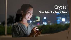  Presentation with sms - Theme enhanced with woman-send-sms-on-cellphone background and a dark gray colored foreground