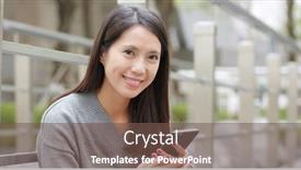  Presentation with sms - Presentation design with woman sending sms on cellphone background and a violet colored foreground