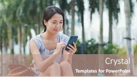  Presentation with sms - Cool new presentation theme with woman sending sms on cellphone backdrop and a coral colored foreground