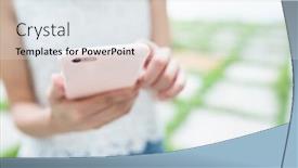  Presentation with sms - Beautiful PPT theme featuring woman sending sms on cellphone backdrop and a sky blue colored foreground