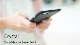  Presentation with sms - Colorful PPT layouts enhanced with woman sending sms on cellphone backdrop and a lemonade colored foreground