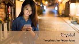  Presentation with sms - Cool new presentation with woman sending sms on cellphone backdrop and a coral colored foreground