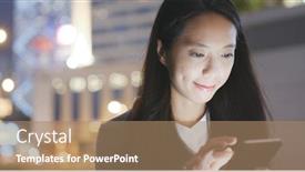  Presentation with sms - PPT layouts having woman sending sms on cellphone at night background and a coral colored foreground