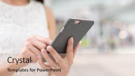  Presentation with sms - Slides enhanced with woman sending sms on mobile phone background and a coral colored foreground