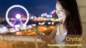  Presentation with sms - Amazing presentation design having woman-senidng-sms-on-cellphone backdrop and a tawny brown colored foreground