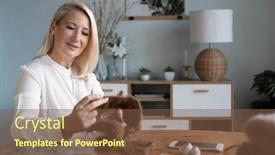  Presentation with needles - Theme featuring woman-senior-adult-knitting-concept background and a tawny brown colored foreground