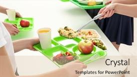  Presentation with canteen - Cool new PPT theme with woman serving lunch to school backdrop and a lemonade colored foreground