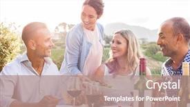  Presentation with happy smiling woman dental health - Cool new PPT theme with woman serving salad to friends backdrop and a coral colored foreground
