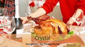  Presentation with thanksgiving dinner - PPT theme consisting of woman serving table for thanksgiving background and a yellow colored foreground