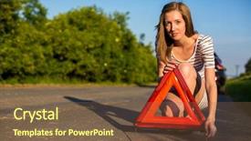  Presentation with roadside - Amazing theme having woman setting the safety triangle backdrop and a tawny brown colored foreground