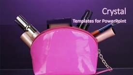  Presentation with cosmetics make up - Cool new PPT theme with woman shadow - make up bag with cosmetics backdrop and a violet colored foreground
