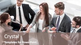  Presentation with shaking hands - Colorful presentation theme enhanced with woman shaking hands with new backdrop and a gray colored foreground