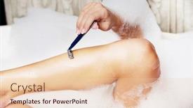  Presentation with razor - Amazing presentation theme having woman shaving her leg with razor in bathroom backdrop and a lemonade colored foreground