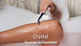  Presentation with razor - PPT layouts featuring woman shaving her leg with razor in bathroom background and a coral colored foreground
