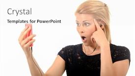  Presentation with text message - Slides enhanced with woman shocked by a text message background and a sky blue colored foreground