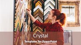  Presentation with picture frame - Amazing slide set having woman-shop-assistant-picking backdrop and a tawny brown colored foreground