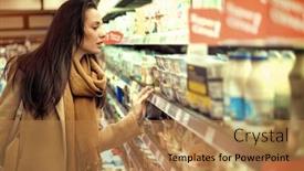  Presentation with grocery store - Presentation theme featuring woman-shopping-at-a-grocery background and a coral colored foreground