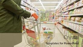  Presentation with food mask - PPT theme featuring woman-shopping-at-food-supermarket background and a mint green colored foreground