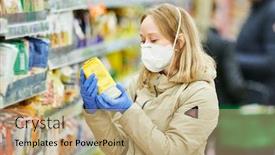  Presentation with food mask - PPT theme having woman-shopping-at-food-supermarket background and a coral colored foreground