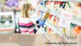  Presentation with food mask - Cool new PPT layouts with woman-shopping-at-food-supermarket backdrop and a lemonade colored foreground