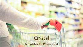  Presentation with supermarket - Theme with woman shopping at the supermarket background and a soft green colored foreground