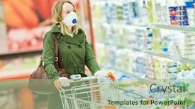  Presentation with food mask - Beautiful slide deck featuring woman-shopping-dairy-food-supermarket backdrop and a mint green colored foreground