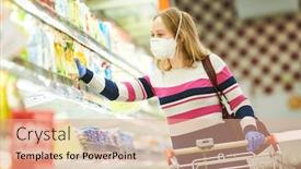  Presentation with food mask - Presentation design having woman-shopping-dairy-food-supermarket background and a coral colored foreground