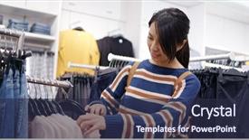  Presentation with clothes - Amazing slide set having woman shopping for clothes fashion backdrop and a  colored foreground