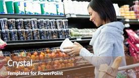  Presentation with grocery - PPT layouts featuring woman shopping for groceries background and a tawny brown colored foreground
