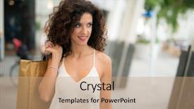  Presentation with woman pushing shopping trolley - Colorful theme enhanced with woman shopping in a city backdrop and a  colored foreground