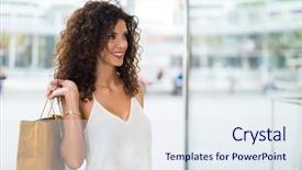  Presentation with city - Beautiful PPT layouts featuring woman shopping in a city backdrop and a  colored foreground