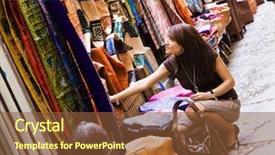 Presentation with woman pushing shopping trolley - PPT theme featuring woman shopping in muslim styled background and a tawny brown colored foreground