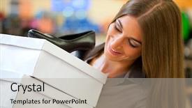  Presentation with online shopping store - Audience pleasing slide deck consisting of woman shopping shoes in store backdrop and a light gray colored foreground