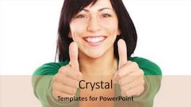  Presentation with show - PPT layouts with woman show ok isolated on white background background and a coral colored foreground